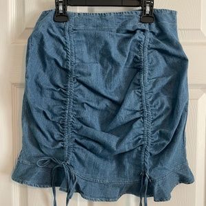 Denim mini skirt with adjustable ruching size large